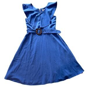 GB Girls Modal Blend Fit and Flare Belted Dress Blue 16